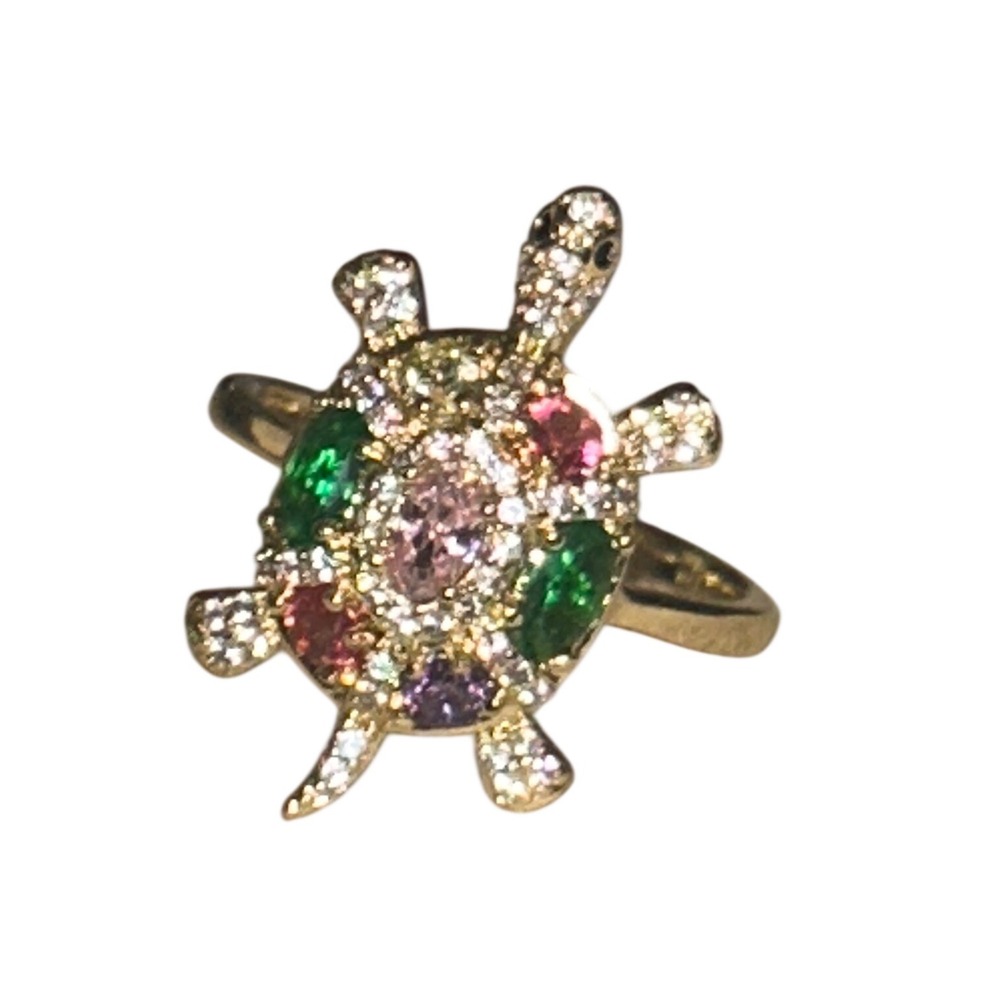 Gold Tone Multi Color Crystal Turtle Ring Sea Turtle Animal Jewelry Size 9